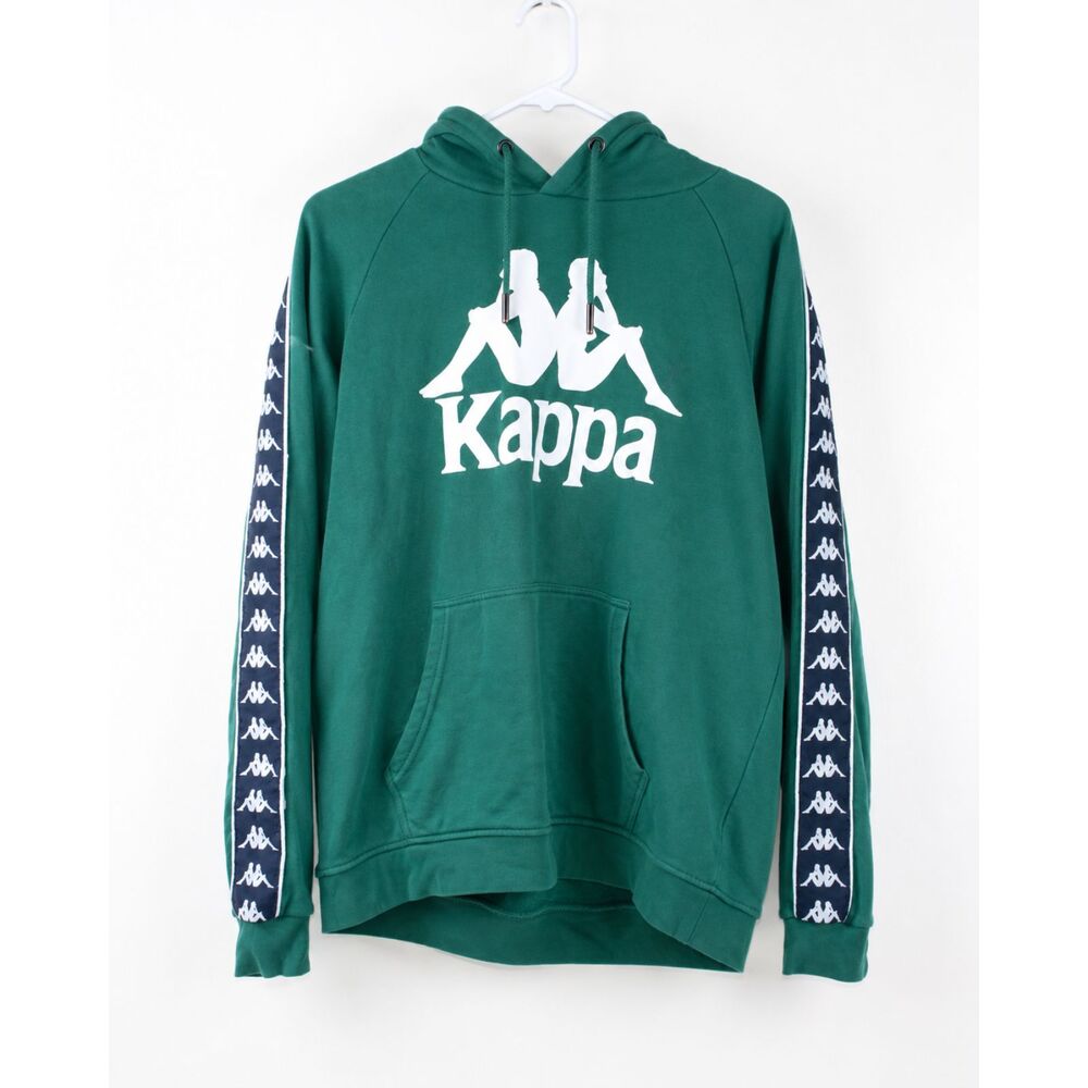 Kappa Banda Logo Hoodie Green Size Large Spellout Tape Sleeve Streetwear